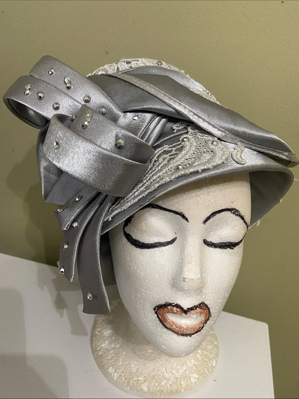 Elegant Silver Satin Dress Hat / Church Hat by Ms. Divine